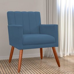 Poltrona Decorativa Cecilia Pés Palito Suede Azul Marinho - DS Estofados - 2