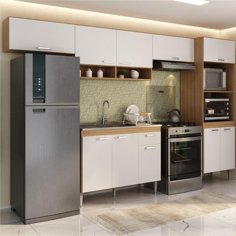 Armário de Cozinha Modulada com Balcão de Pia e Torre Quente Paris Multimóveis Mp2224 Rustic/