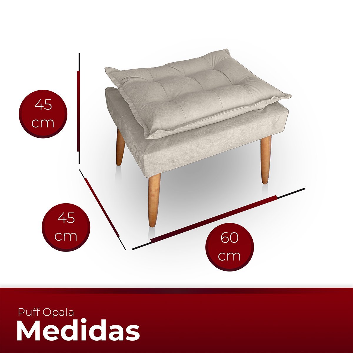 Puff para Sala e Quarto Madeira Decorativo Opala Suede Ads Decor Puff Sala Quarto Madeira Decorativo - 4