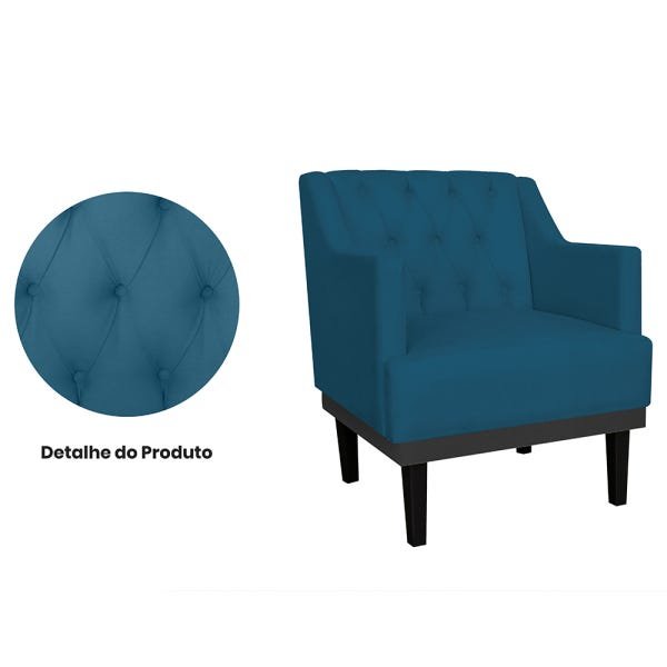 Poltrona Decorativa Clássica Com Base Madeira Suede Azul Marinho - DS Estofados - 3