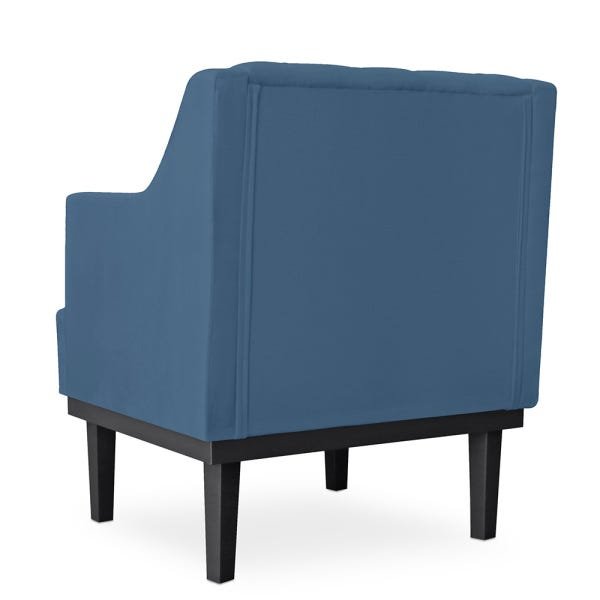 Poltrona Decorativa Clássica Com Base Madeira Suede Azul Marinho - DS Estofados - 2