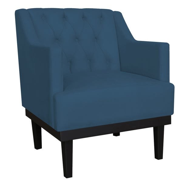 Poltrona Decorativa Clássica Com Base Madeira Suede Azul Marinho - DS Estofados - 1