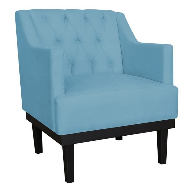 Poltrona Decorativa Clássica Com Base Madeira Suede Azul Turquesa - DS Estofados - 1