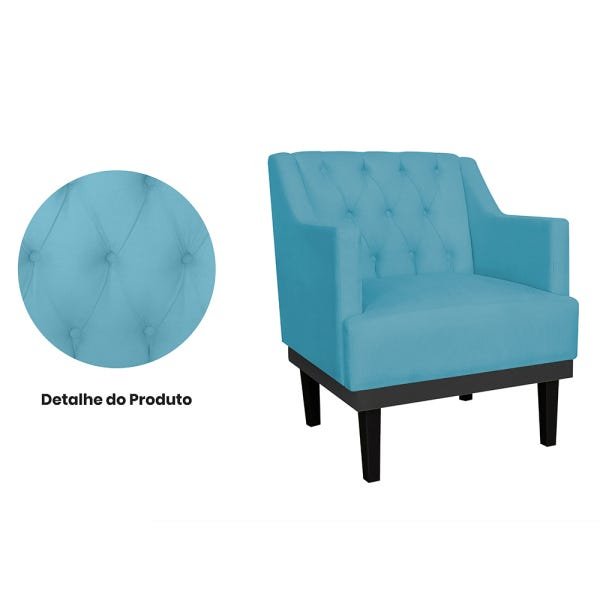 Poltrona Decorativa Clássica Com Base Madeira Suede Azul Turquesa - DS Estofados - 3