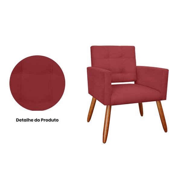 Kit 2 Poltronas Decorativas Camila Pés Palito Suede Bordô - Ds Estofados - 5