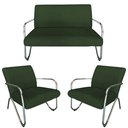 Ver imagem 1 de Kit Namoradeira + 2 Poltronas Decorativa Bela Suede Verde Braço Cromado