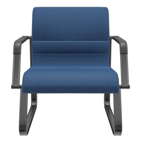 Cadeira de Escritório Recepção com Braço Fixa Preta Lev P03 Crepe Azul - Lyam Decor