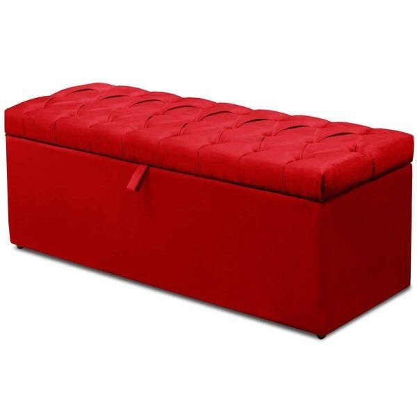 Calçadeira Recamier Baú Solteiro 90cm Italia Suede Vermelho - 1