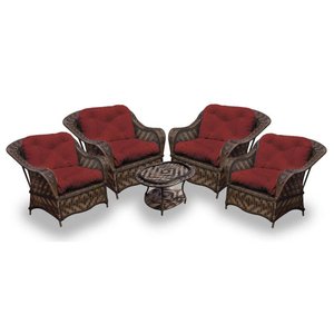 Conjunto de Poltronas Fibra Sintética Naja - 4 Poltronas + 1 Mesa Centro - Tecido Duna Vermelho