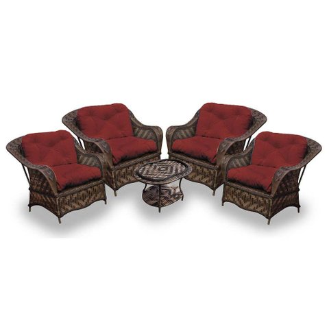 Conjunto de Poltronas Fibra Sintética Naja - 4 Poltronas + 1 Mesa Centro - Tecido Duna Vermelho