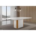 Ver imagem 1 de Mesa de Sala Jantar Pietá C/ Tampo Madeirado C/ Vidro Canto Curvo 120x80cm Off White/naturale/off