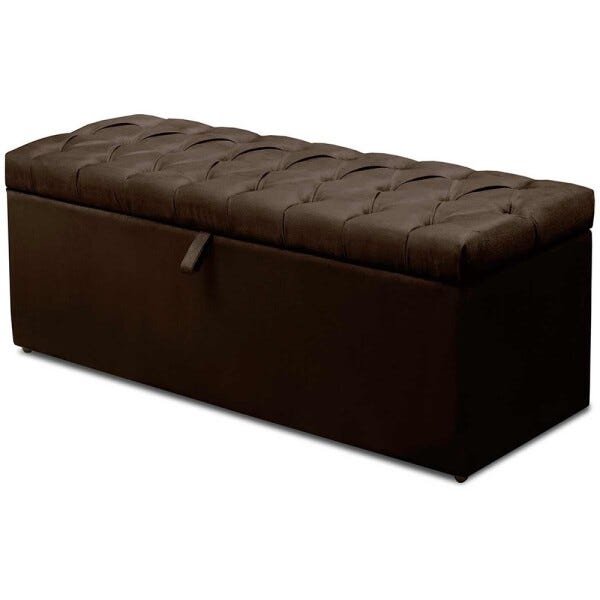 Cabeceira Mais Calçadeira Baú Casal 140cm Para Cama Box Paris Suede Marrom- DS Móveis - 3