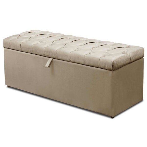 Cabeceira Mais Calçadeira Baú Casal 140cm Para Cama Box Paris Suede Marfim - DS Móveis - 3