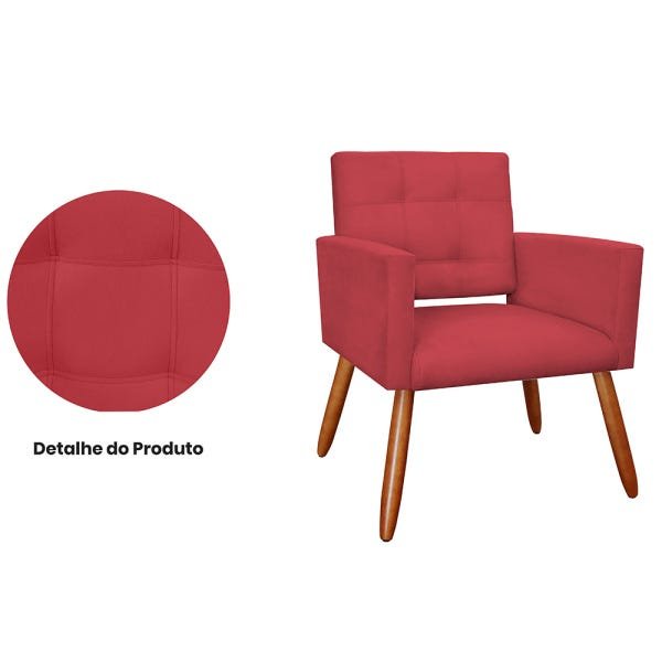 Kit 2 Poltronas Decorativas Camila Pés Palito Suede Vermelho - Ds Estofados - 5