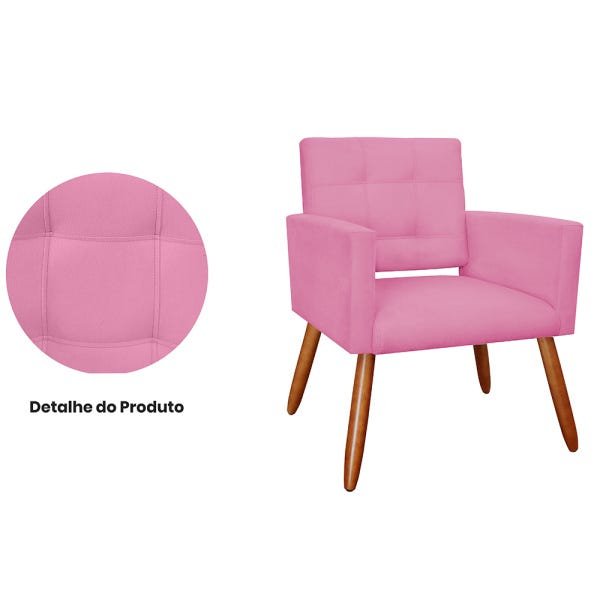 Kit 2 Poltronas Decorativas Camila Pés Palito Suede Rosa - Ds Estofados - 4