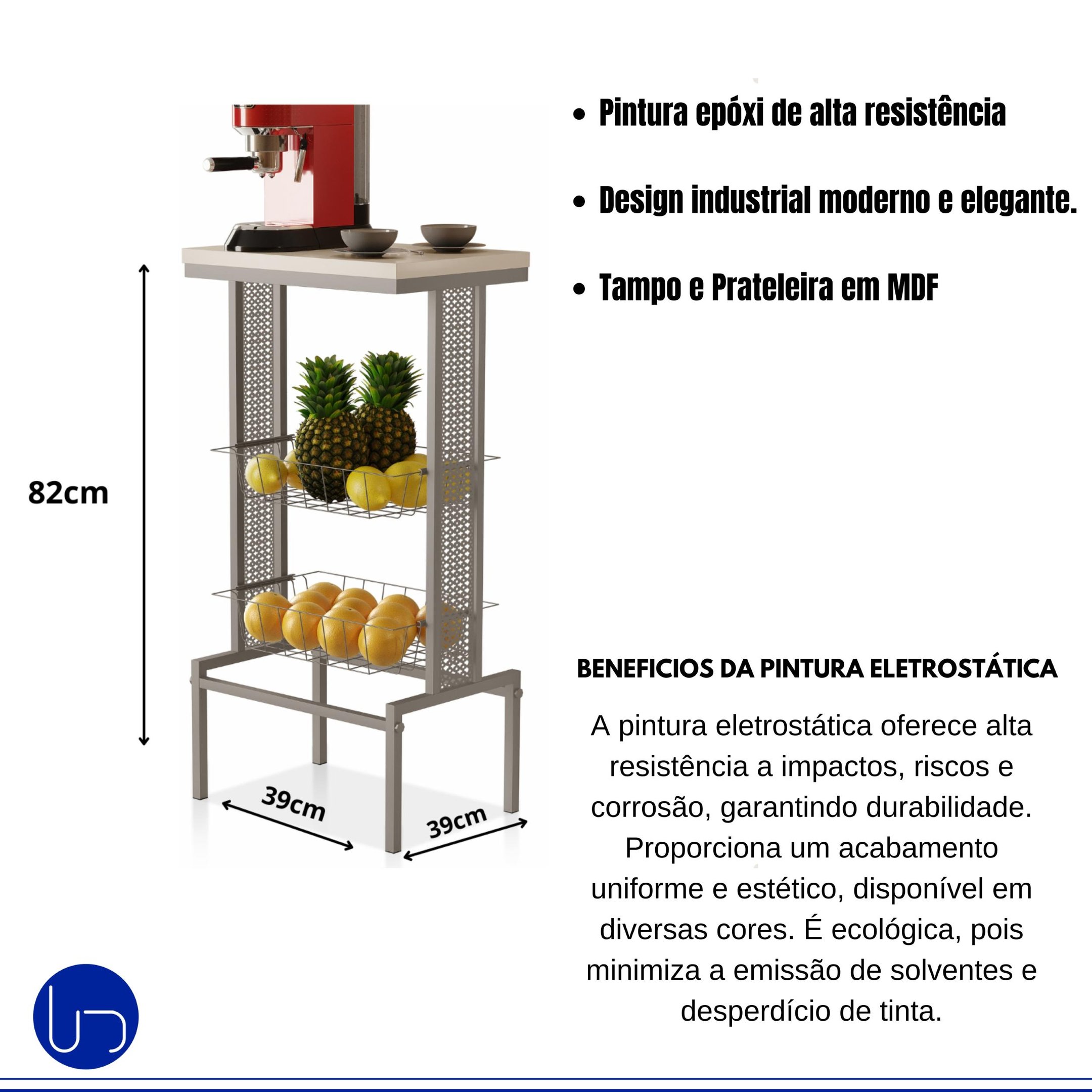 Fruteira de Chão 2 Cestos Tampo Mdf Cozinha Estilo Industrial Prática Design Moderno - Cinza - 2