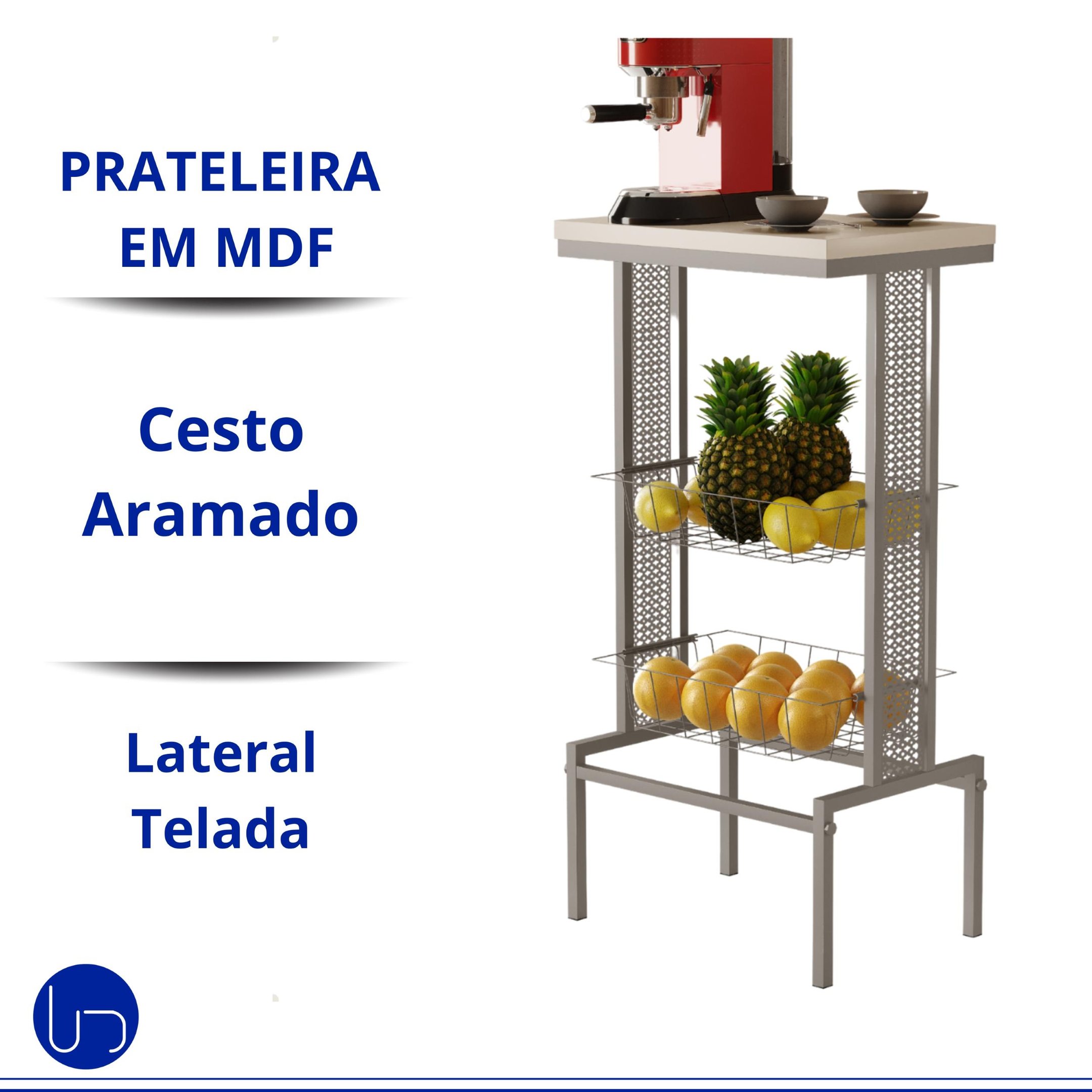 Fruteira de Chão 2 Cestos Tampo Mdf Cozinha Estilo Industrial Prática Design Moderno - Cinza - 5