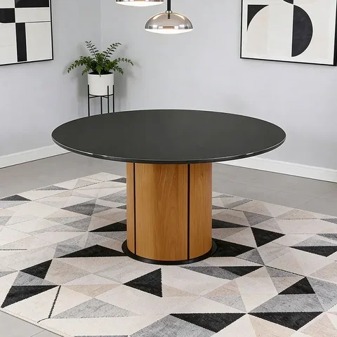 Mesa de Jantar 6 Lugares Redonda 135cm Tampo Vidro Verbena N01 Ypê Preto - Lyam Decor