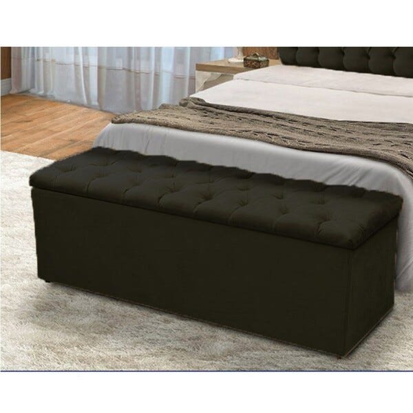 Calçadeira Recamier Baú Casal Queen 160cm Sofia Suede Preto - 2