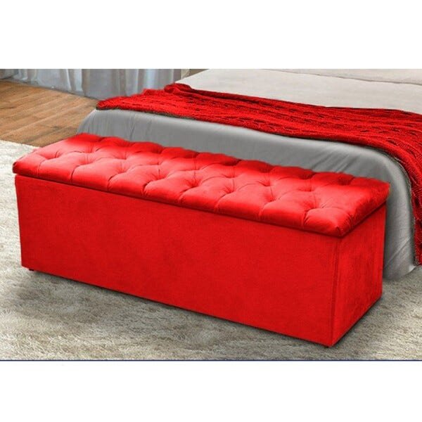 Calçadeira Recamier Baú Casal Queen 160cm Sofia Suede Vermelho - 2