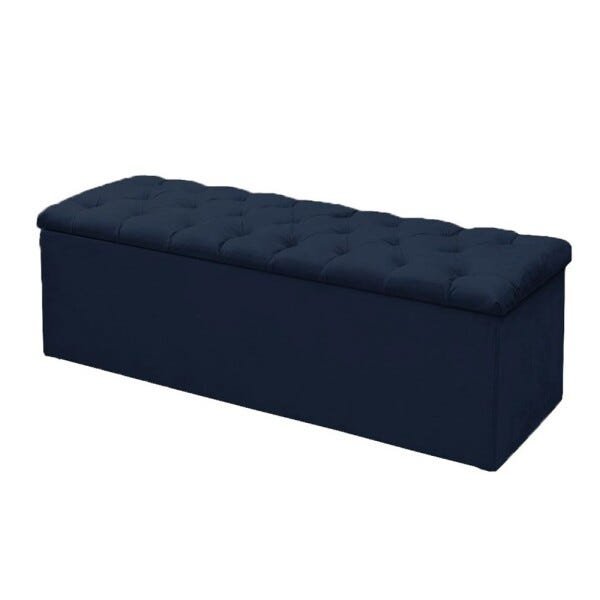 Calçadeira Recamier Baú Casal Queen 160cm Sofia Suede Azul Marinho - 1