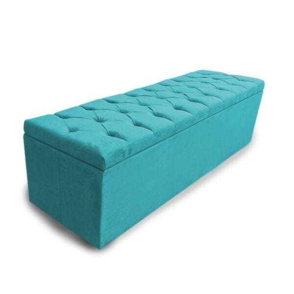 Cabeceira Mais Calçadeira Baú Casal Queen 160cm Para Cama Box Sofia Suede Azul Turquesa - DS Mó - 4