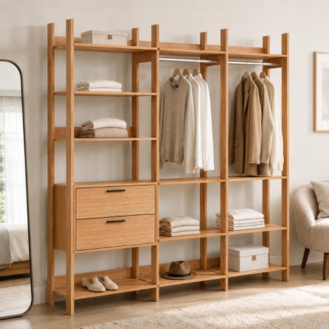 Guarda Roupa Closet 2,19 m X 2,20 m com 2 Gavetas e Cabideiros 100% MDF Dalla Costa Cor:Freijó