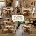 Ver imagem 3 de Mesa de Jantar 120x90 4 Lugares Madeira Maciça Tampo Mdfvidro Offwhite