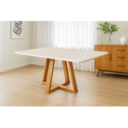 Mesa de Jantar Madeira Maciça Tampo Mdfvidro Pérola Offwhite - 1
