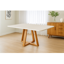 Ver imagem 1 de Mesa de Jantar Madeira Maciça Tampo Mdfvidro Pérola Offwhite