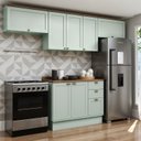Ver imagem 1 de Cozinha Modulada 4 Peças 100% MDF Americana com Tampo e Rodapé Iluminata Verde/Mint/Ébano