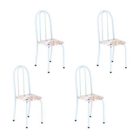 Kit 4 Cadeiras Tubular 96x36x41 cm Iris B Branco/Botanic Bege