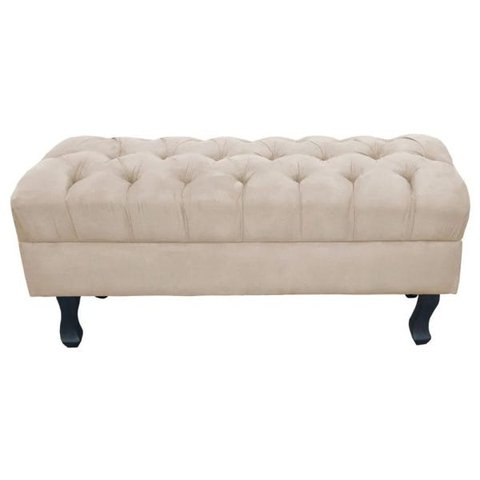 Puff Calçadeira Retrô 1,20 Metro Luis xv Capitonê Suede Bege