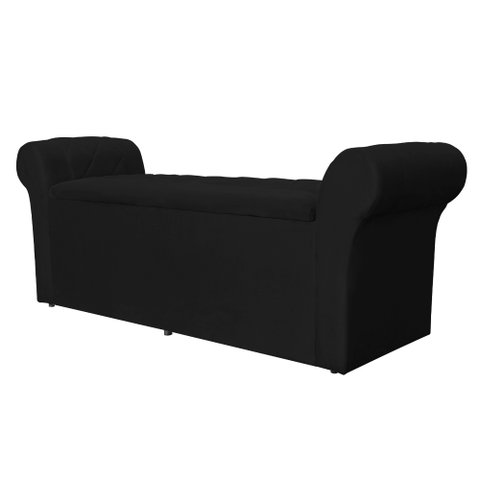 Calçadeira Baú Para Cama Box Casal Queen 160cm Cancun Suede Cores - DS Estofados - Preto