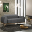 Ver imagem 2 de Sofá 2 Lugares para Sala de Estar Molino 150 Cm D02 Pés D'ouro Linho Cinza Escuro C-416 - Lyam