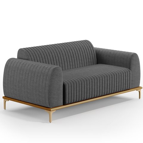 Sofá 2 Lugares para Sala de Estar Molino 150 Cm D02 Pés D'ouro Linho Cinza Escuro C-416 - Lyam