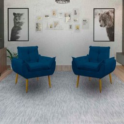 Kit 2 Poltrona Decorativa Sala de Estar Escritório Quarto Prime Cor: Azul Marinho - 6