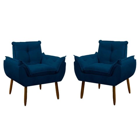 Kit 2 Poltrona Decorativa Sala de Estar Escritório Quarto Prime Cor: Azul Marinho