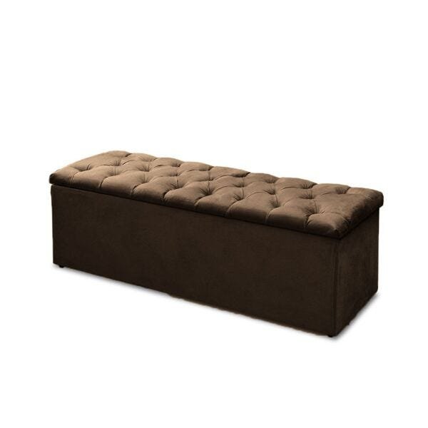 Calçadeira Recamier Baú Casal Queen 160cm Sofia Suede Marrom - 1