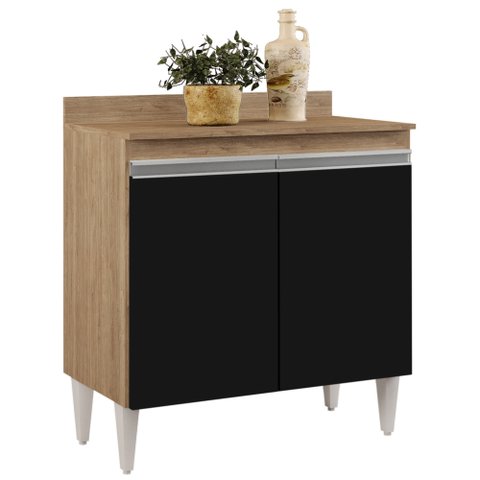 Balcão Gabinete 80cm 2 Portas Hawai Castanho/Cinza - Lumil Móveis