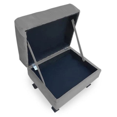 Puff Baú Retrô Luis XV Capitonê Suede Cinza