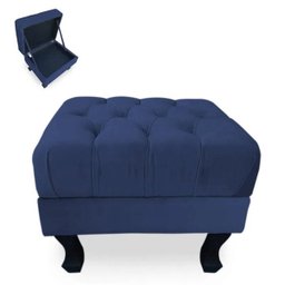 Puff Baú Retrô Luis XV Capitonê Suede Azul Marinho - 2