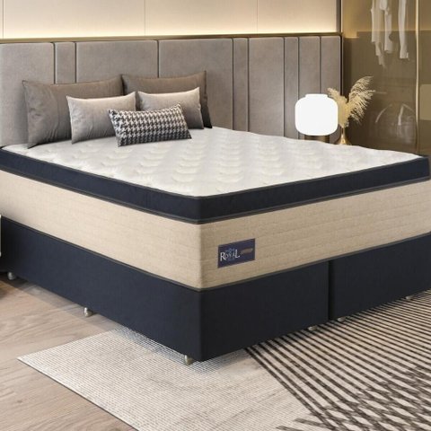Cama Box Conjugado King com Colchão 193x78x203 Royal Blue Gazin Cr35301 Bege Azul