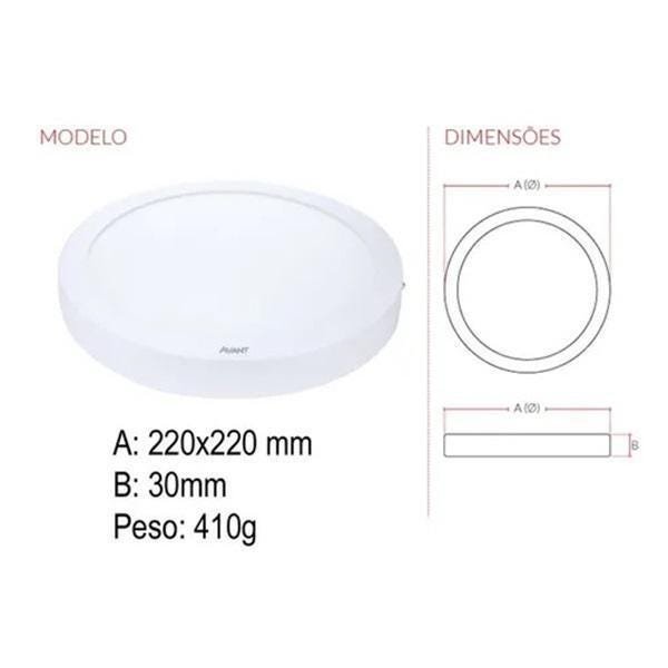 Luminária LED 18W Redonda Sobrepor 6500K Branco Frio - 2