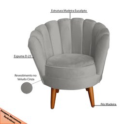 Kit 2 Poltronas Infantis Decorativa Sala de Estar Pétala Veludo Cinza - 6