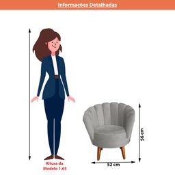 Kit 2 Poltronas Infantis Decorativa Sala de Estar Pétala Veludo Cinza - 5