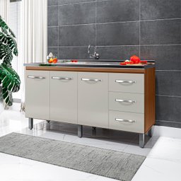 Balcão Para Pia De Cozinha Emily Com 3 Portas e 3 Gavetas Cor Off White Moblis 1401 - OFF WHITE - 2