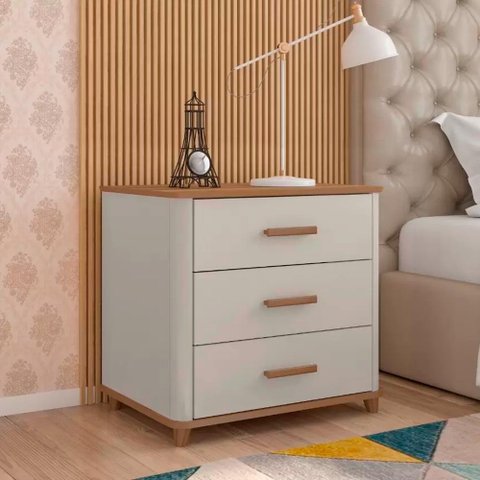 Mesa De Cabeceira Grande Com Gavetas Freijó Off White Maitê Fabrimóveis