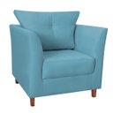 Ver imagem 2 de Kit 2 Poltronas Decorativa Isis Pés de Madeira Mais Puff Opala Suede Azul Turquesa - Ds