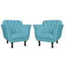 Ver imagem 1 de Kit 2 Poltronas Decorativas Pés Luis Xv Suede Azul Turquesa - Ds Estofados